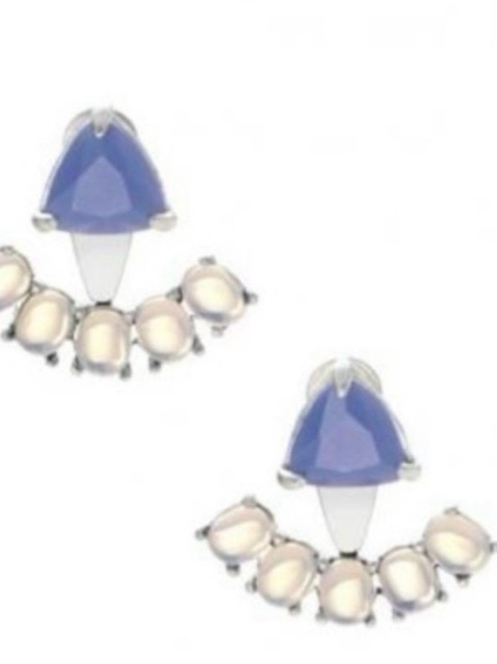 Elegant Blue Triangle & Pearl Accent Drop Ear Jacket Earrings